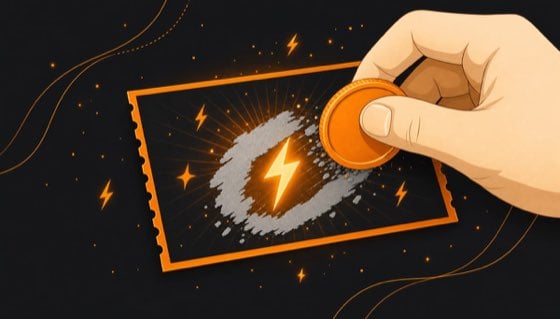 Illustration of a scratch card revealing a lightning bolt under the foil