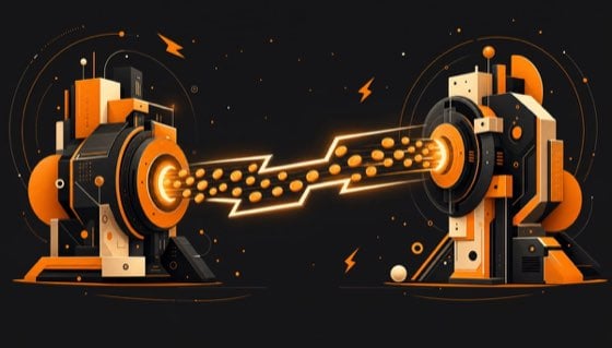 Illustration of two machines exchanging Lightning micropayments