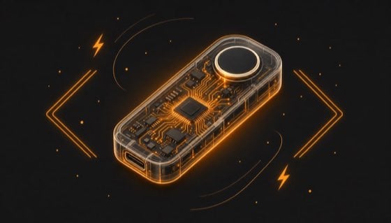 Illustration of a transparent open-source hardware wallet showing its circuitry