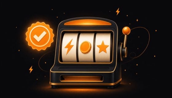 Illustration of a slot machine with a fairness verification seal