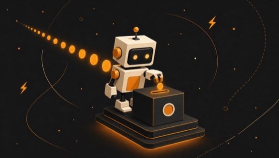 Illustration of an AI agent paying with a stream of tiny micropayments
