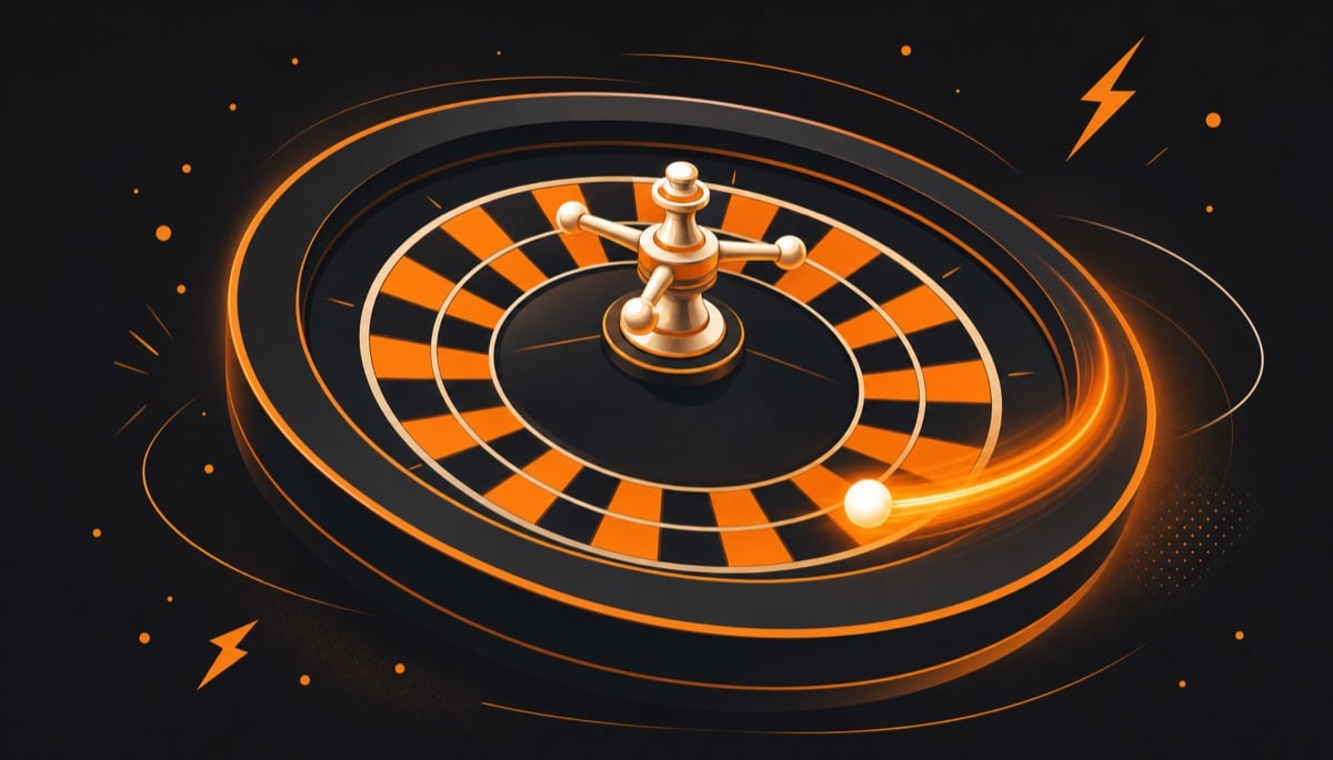 Illustration of a spinning roulette wheel with a glowing ball
