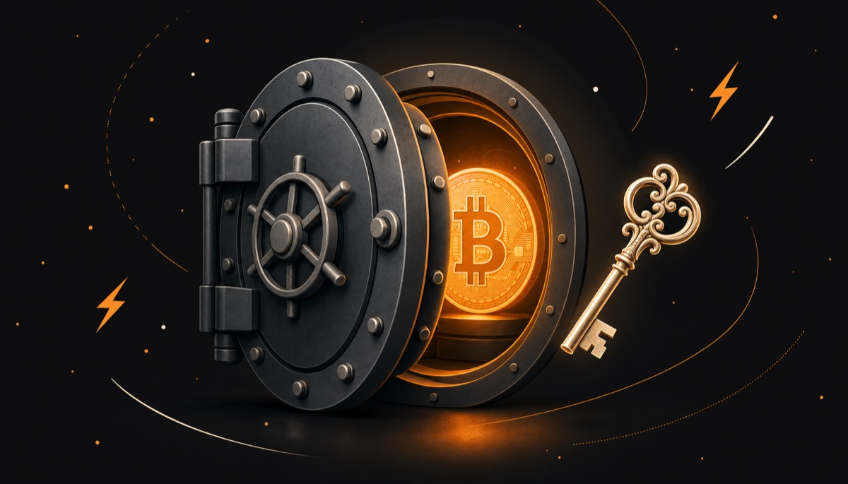 Illustration of a vault holding Bitcoin with a single key
