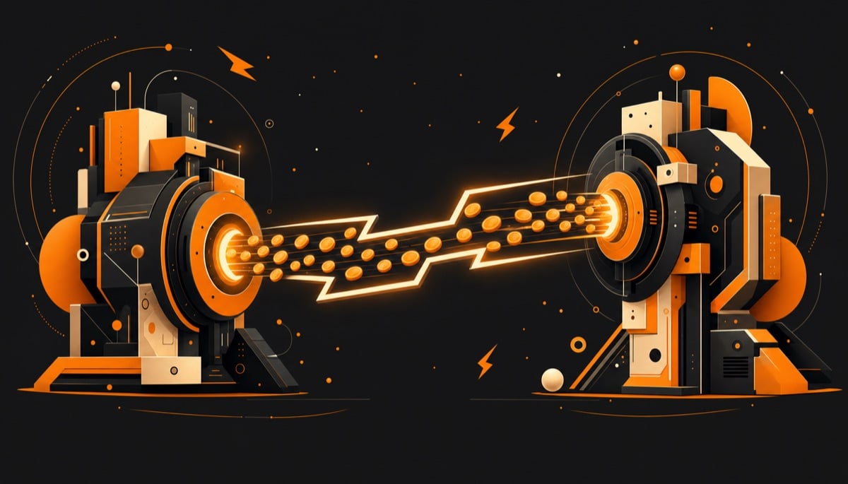 Illustration of two machines exchanging Lightning micropayments