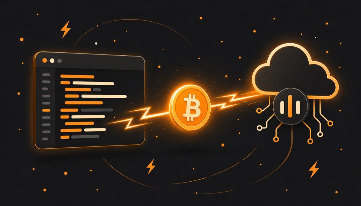 Illustration of a developer terminal paying a cloud API over Lightning